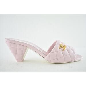 Chanel 22P Light Pink Lambskin Quilted CC Logo Cone Heel Mule Slide Sandal 42